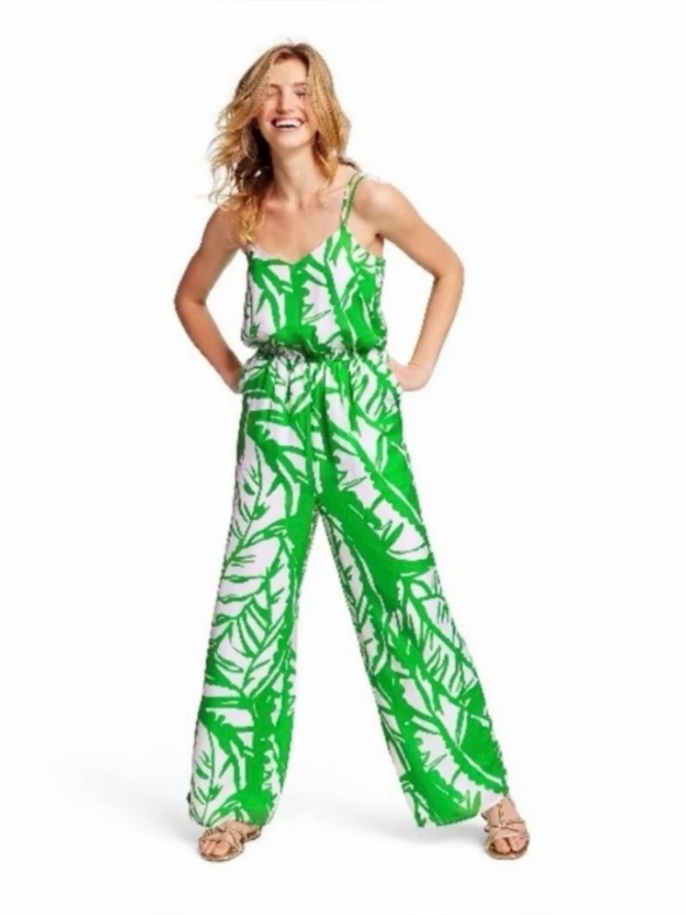 NWT Lilly Pulitzer for Target White Maxi Romper Bright Green Leaf Print Medium